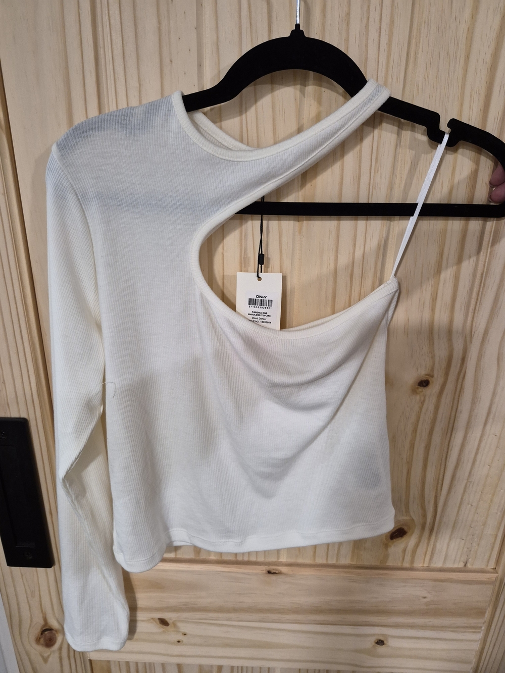 Only Pigalle Asymmetric Cutout Ribbed One-Shoulder Top - White